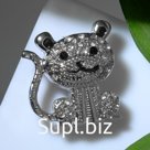 Брошь "Тигр" улыбающийся, цвет чёрно-белый в серебре