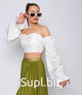 Модный топ корсетного кроя с длинным рукавом (2132)