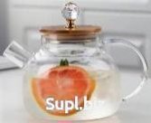 Чайник стекло с крышкой из бамбука со стекл. шариком 1.5 л Артикул: RA-6379