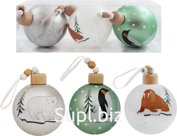 Polar Animals Christmas tree balls, set of 3, 8cm in diameter