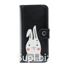 Клатч на кнопке мини комбинированный с обработанными краями "Белый заяц", черный черная вставка