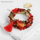 Браслет галтовка с крошкой "Коралл", пружинка