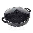 Жаровня (сотейник) 28 см (объем 4,2л), литой алюминий, со стеклянной крышкой и литыми ручками; Артикул: П328-СТ-М