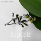 Брошь "Ягодная ветка", цвет зелёный в чернёном серебре