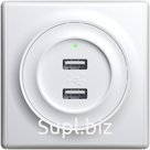 Розетка OneKeyElectro Florence USB двойная, с подсветкой, белая