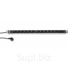 Hyperline SHT-12SH-2IEC-2.5EU Блок розеток, вертикальный, 12 розеток Schuko, 2 розетки IEC320 C13, кабель питания 2.5м (3х1.5мм2) с вилкой Schuko 16A, 250В, 750x44.4x44.4мм (ДхШхВ), корпус алюминий