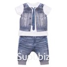 Папитто Комплект 2 предмета фуфайка+штанишки для мальчика с галстуком &amp;quot;Fashion Jeans&amp;quot; 513-04 (74 см)
