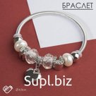 Браслет с шармами «Марджери» сердце, жемчуг, белый в серебре, d=6.5 см