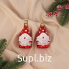 Набор ёлочных игрушек 2 шт. «Зимнее волшебство. Гном, колпак в горох» пластик, 9х4,5 см, красный
