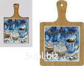 Bamboo serving board, ceramic insert with 3D pattern, type 3. Size: 18.5 x 28 cm.