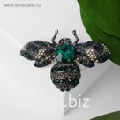 Брошь "Пчела" крупная, цвет зелёный в сером металле