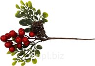 Decorative branch with berries, leaves and a pine cone. Size: 8x2.5x20 cm.