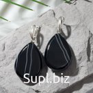 Серьги "Агат чёрный" капля крупная