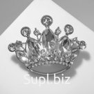 Брошь "Корона" лучистая, цвет белый в серебре