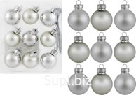 Christmas tree balls, 9 pcs, 3 cm in diameter. Color: silver (glass).