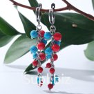 Серьги "Микс камней" коралл и бирюза, гроздь
