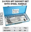 24 PCS 6PT SOCKET SET  WITH STEEL HANDLE