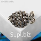 Брошь "Рыба" жемчуг, цвет серый в кофейном золоте