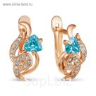 Серьги "Орхидея", розовое золочение, цвет голубой