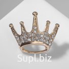 Брошь "Корона" мини, цвет белый в золоте