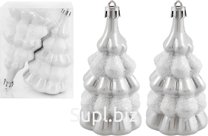 Christmas tree decorations. Christmas trees with decor, 2 pcs., 5.5 x 4.6 x 11 cm. Color: silver.