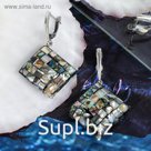 Серьги "Ракушка" ромб, цвет зелёный