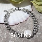 Браслет "Цепь" крупная вставка, цвет белый в серебре, 18см