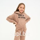Худи для девочки укороченное, цвет бежевый/надписи, рост 140 см