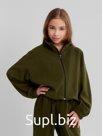 Толстовка флисовая для девочки MINAKU: Fleece Soft, хаки, рост 152 см