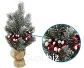 Decorative spruce "Snow-covered" with berries. Size: 15x15x30 cm.