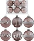 6 Christmas tree balls, 6 cm in diameter, winter pattern, color: dark pink