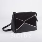 Сумка женская, замша, 3 отдела на молнии, наружный карман, длинный ремень, цвет чёрный