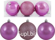 3 Christmas tree balls, 8 cm in diameter, pink