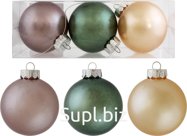 3 Christmas tree balls, 8 cm in diameter. Color: pink, mint, and cream.