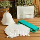 Набор для бани и сауны 5 в 1 (сумка, шапка, варежка, коврик, мочалка),  белый