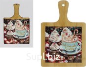 Доска сервировочная бамбуковая, керамическая вставка с 3D рисунком вид 1 Размер: 18,5х28см