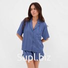 Пижама женская (рубашка, шорты) KAFTAN «Полоса», размер 48-50, синяя