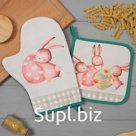 Набор кухонный «Этель. Пасхальный кролик»: варежка-прихватка 20×28 см, прихватка 19×19 см,100% хлопок