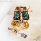 Брошь "Филин" с большими глазами, цветная в золоте