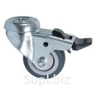 NF-0128 Колесо поворотное под штырь с тормозом  100 мм серая резина