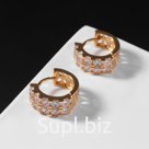 Серьги-кольца "Циркония" дорожка, d=1,7, цвет белый в золоте