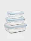 Набор стеклянных контейнеров с крышкой 3 шт, 410/690/1040 мл, прозрачная крышка