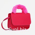 Сумка для девочки, ручка из меха, на магните, малиновая