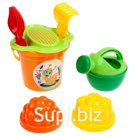 Набор №238: ведро малое, ситечко-цветок, совок, грабельки, 2 формочки, лейка малая, цвета МИКС