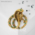 Брошь «Змея» кобра клубок, зелёная в чернёном золоте