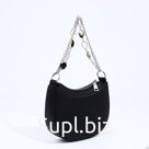 Сумка багет, с декоративной цепочкой, на длинном ремне, чёрная