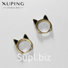 Серьги кольца XUPING «Кошечка», чёрные в золоте, d=1.6 см