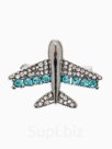 Брошь «Самолёт» летящий, бело-голубая в серебре