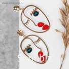 Серьги эмаль "Лица" арт, цвет сине-красный в золоте