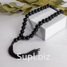 Чётки шар №12 "Агат чёрный" 33 бусины с перемычками